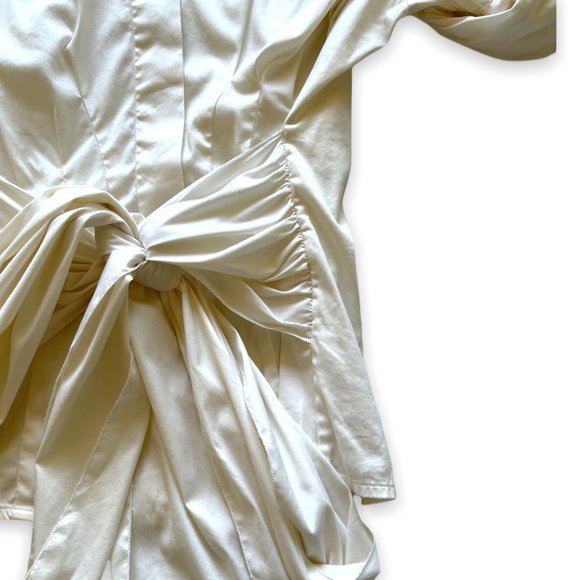 PRADA White Button-Up Blouse with Puff Sleeves and Tie Waist | Size 4 Excellent - Picture 6 of 8